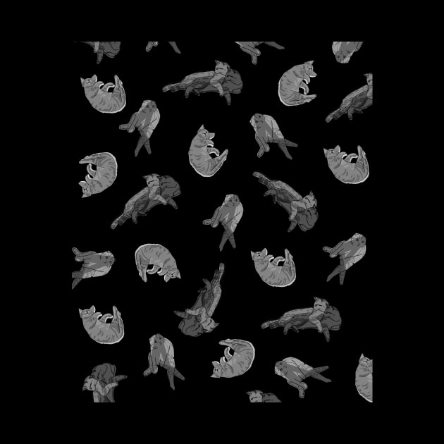 Cats Pattern - Black and White with Black Background by ursoleite