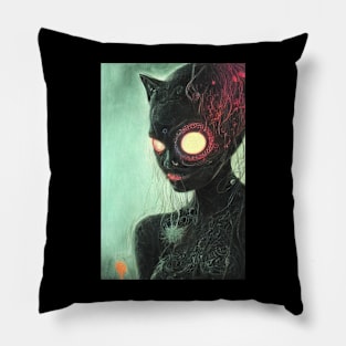 cat woman cyberpunk Pillow