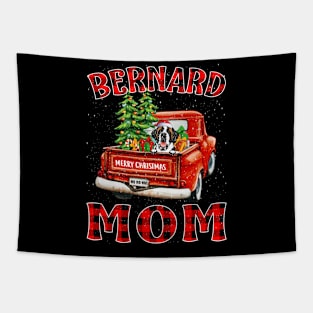 Christmas Bernard Mom Santa Hat Truck Tree Plaid Dog Mom Christmas Tapestry