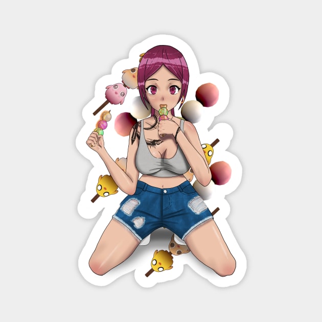 Anime Girl and Mochi | Anime Girl and Foods Collection Item -6 Magnet by Rendigart