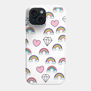 colorful Rainbows white diamonds pink hearts Phone Case