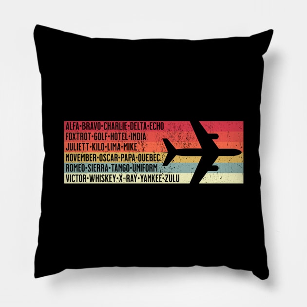 Phonetic Alphabet Pilot Vintage Airplane Gift Pillow by grendelfly73