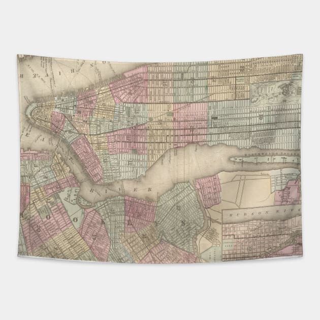 Vintage Map of NYC and Brooklyn (1882) Tapestry by Bravuramedia