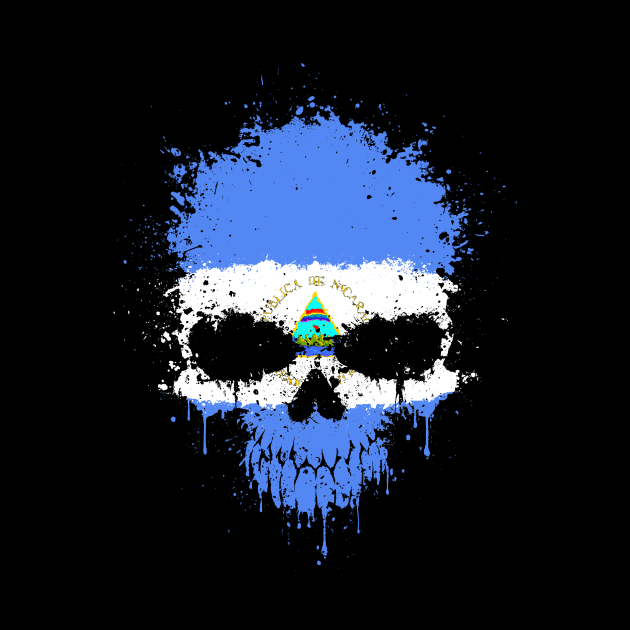 Chaotic Nicaraguan Flag Splatter Skull by jeffbartels