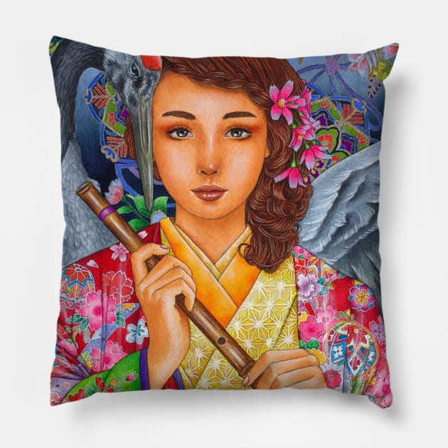 Crane Song Pillow by MJWilliamArt