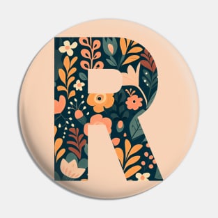 Whimsical Floral Letter R Pin