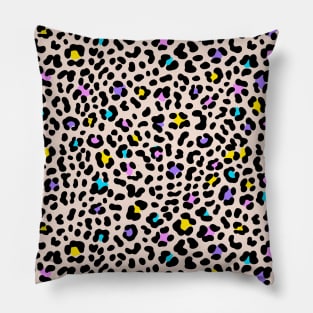 Colorful Animal Print Leopard Pattern On Pink Blush Pillow