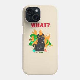 What? Cat with burning christmas tree Phone Case