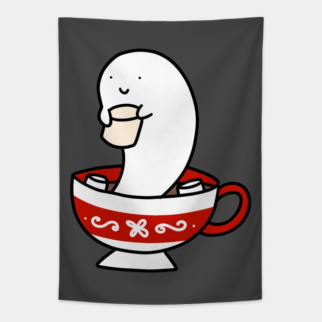 Marshmallow Hot Chocolate Ghost Tapestry by saradaboru