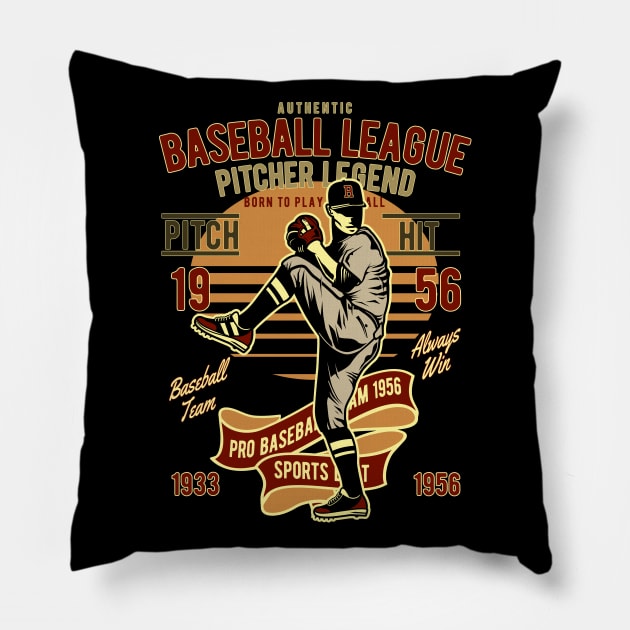 Vintage Baseball League Pitcher Pillow by RockabillyM