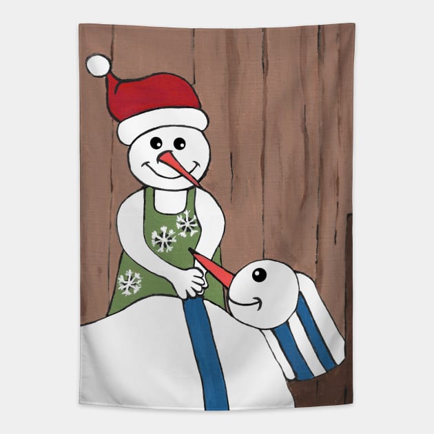 CHRISTMAS Eve Funny Snowman Tapestry by SartorisArt1