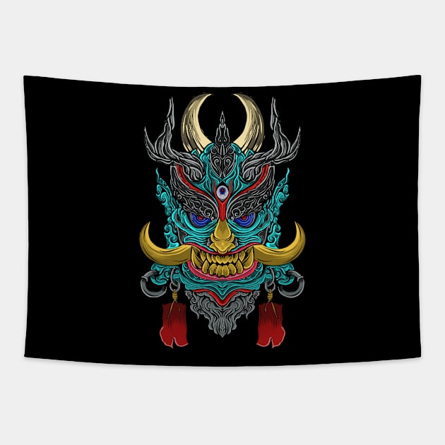 Japanese Oni Mask Tapestry by Execute