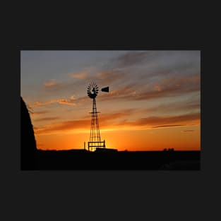 Kansas Blazing Windmill Sunset Silhouette T-Shirt