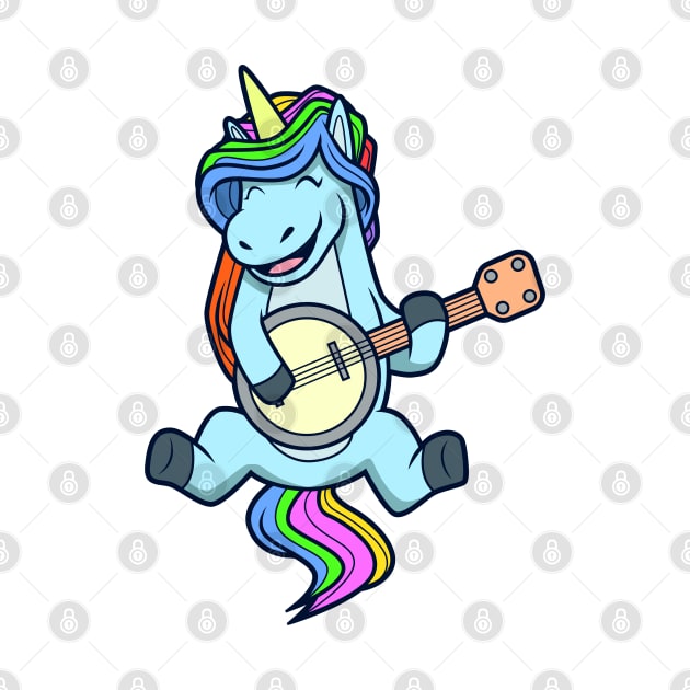 Comic unicorn playing banjo by Modern Medieval Design