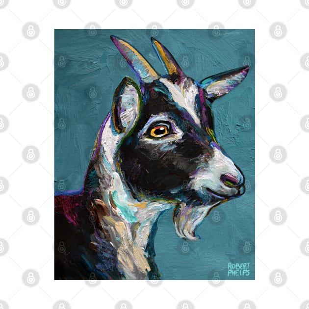 Cute Baby Goat on Blue by RobertPhelpsArt