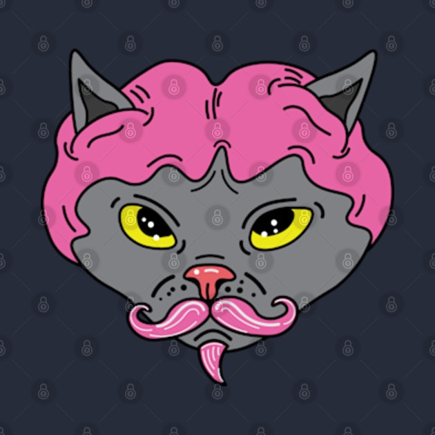 Cat with wig, hairless cat with wig, cat with a mustache by Sourdigitals