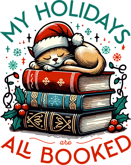 My Holidays are All Booked - A Reader's Christmas with Cozy Cats and Books Kids T-Shirt by Lunatic Bear