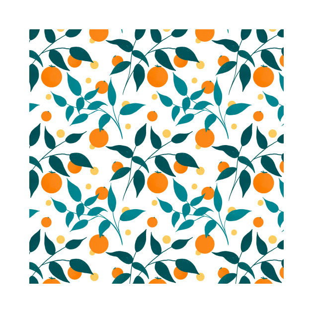 Teal leaves and oranges pattern by Home Cyn Home 