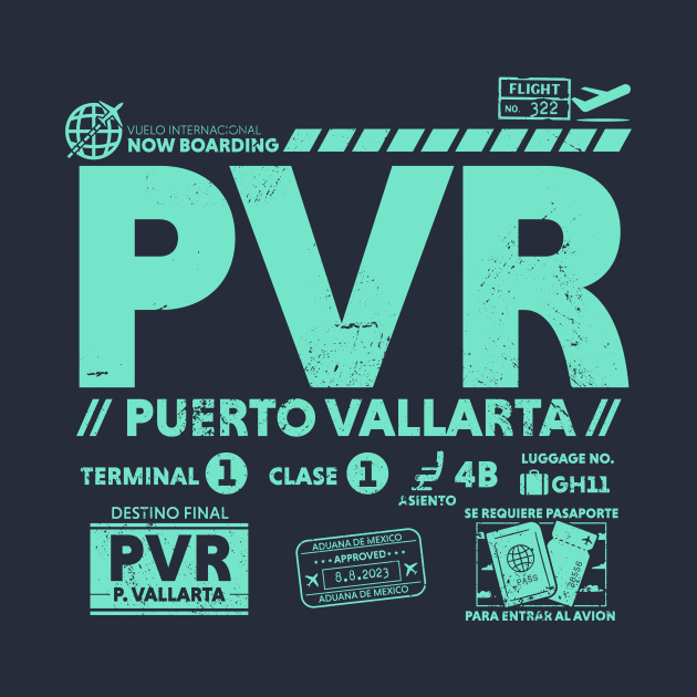 Vintage Puerto Vallarta PVR Airport Code Travel Day Retro Travel Tag Mexico by Now Boarding