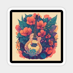 Guitar With Flowers Magnet