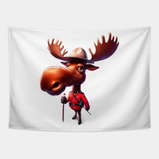 Canadian Mountie Moose Illustration Tapestry