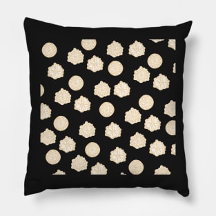 Hand Drawn Yellow Abstract Circles and Flowers Pillow