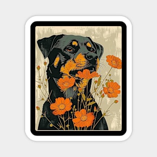 Rottweiler Dog Flowers Photo Art Design For Dog Onwer Magnet