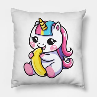 Cute unicorn eating banana Pillow