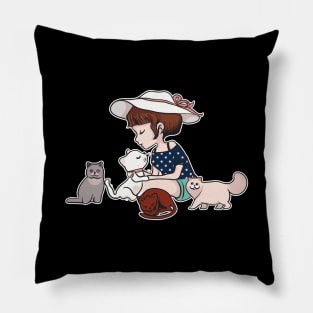 Adorable Little Girl Playing With Kittens Cute Cat Pillow