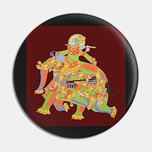 Krishna and female forming an elephant , Krishna Narikunjar, colorful handmade Pin