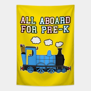 All Aboard For Pre-K Steam Train (Blue) Tapestry