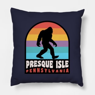 Presque Isle Erie Pennsylvania Bigfoot Sasquatch Retro Sunset Pillow