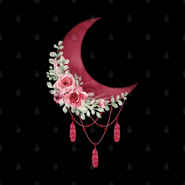 Moon Dream Catcher Flowers Roses Gift Idea by Macphisto Shirts