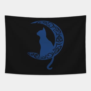 Blue Celtic Moon Cat Triquetra Tapestry