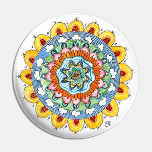 Yellow wacky mandala hand drawn joy Pin