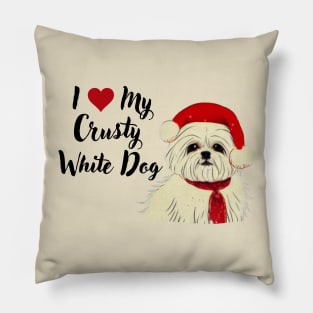 Christmas Puppy Crusty White Dog Maltese Shih Tzu White Malshi Dog Lover Pillow