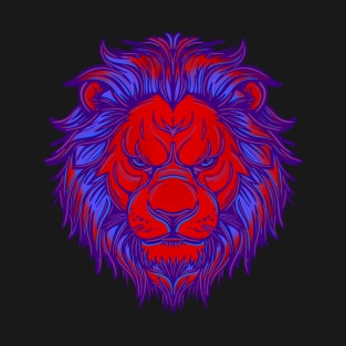 Red and blue lion face with mane T-Shirt