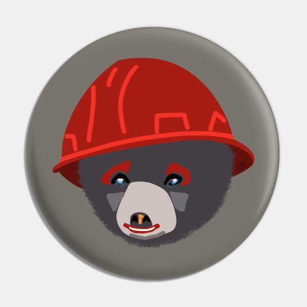 Funny Bear Cub in Red Hard Hat Building Inspector Humor Pin by The Trades Store