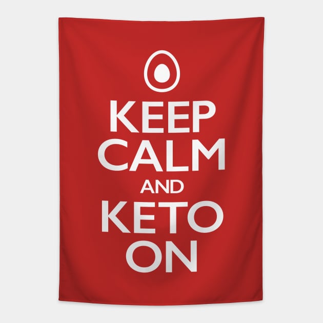 Keep Calm and Keto On (featuring an egg/avocado) Keto Diet Tapestry by Elvdant