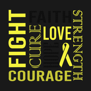 Fight Faith Hope Love Cure Courage Strength Testicular Cancer Awareness Peach Ribbon Warrior T-Shirt