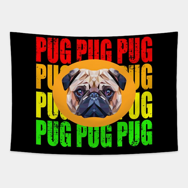 Funny Pug Polygon Dog Head Pet Gift Tapestry by MaveriKDALLAS