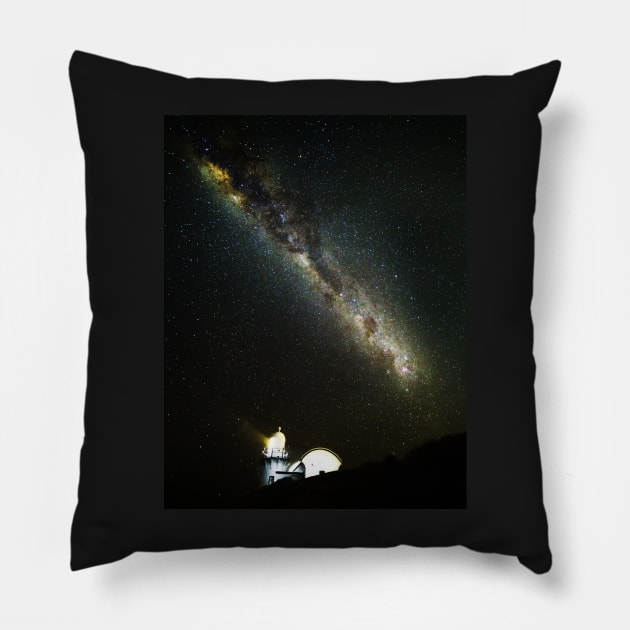 Milky Way over lighthouse Pillow by dags