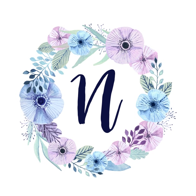 Floral Monogram N Icy Winter Blossoms by floralmonogram