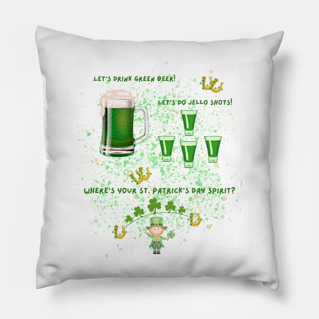 Green Beer and Jello Shots Pillow by The Treasure Hut