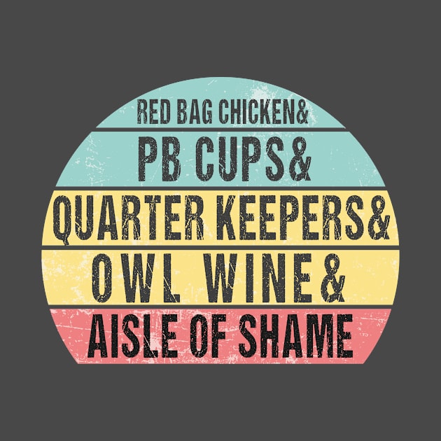 Aisle of Shame Words ( red bag chicken& pb cups& quarter keepers& owl wine& aisle of shame ) by Shop design