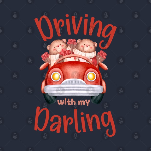 Driving with My Darling - Cute Bear Valentines Couples Red by Enriched by Art