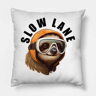 Sloth Wearing Ski Goggles - Slow Lane (Black Lettering) Pillow