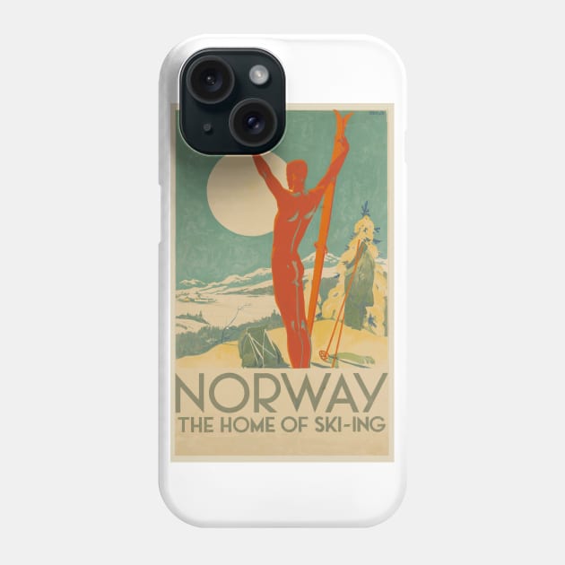 Norway, the Home of Ski-ing - Vintage Travel Poster Design Phone Case by Naves