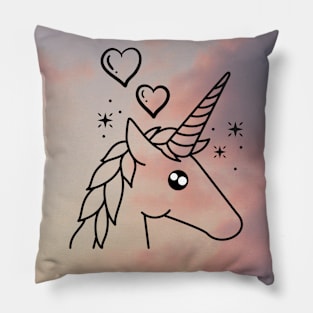 Unicorn With Pink Sky & Clouds Pillow