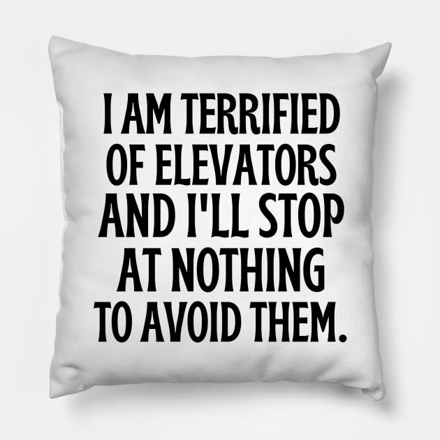 I am terrified of elevators and I'll stop at nothing to avoid them. Pillow by mksjr